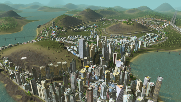 Ma ville sous Cities Skyline. Le jeu tourne sous linux nativement.